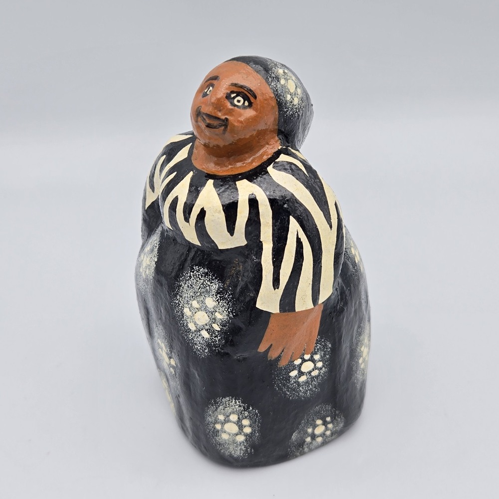 Handmade‎ Paper Mache African American Caribbean Woman Doll Figurine Folk Art 5"